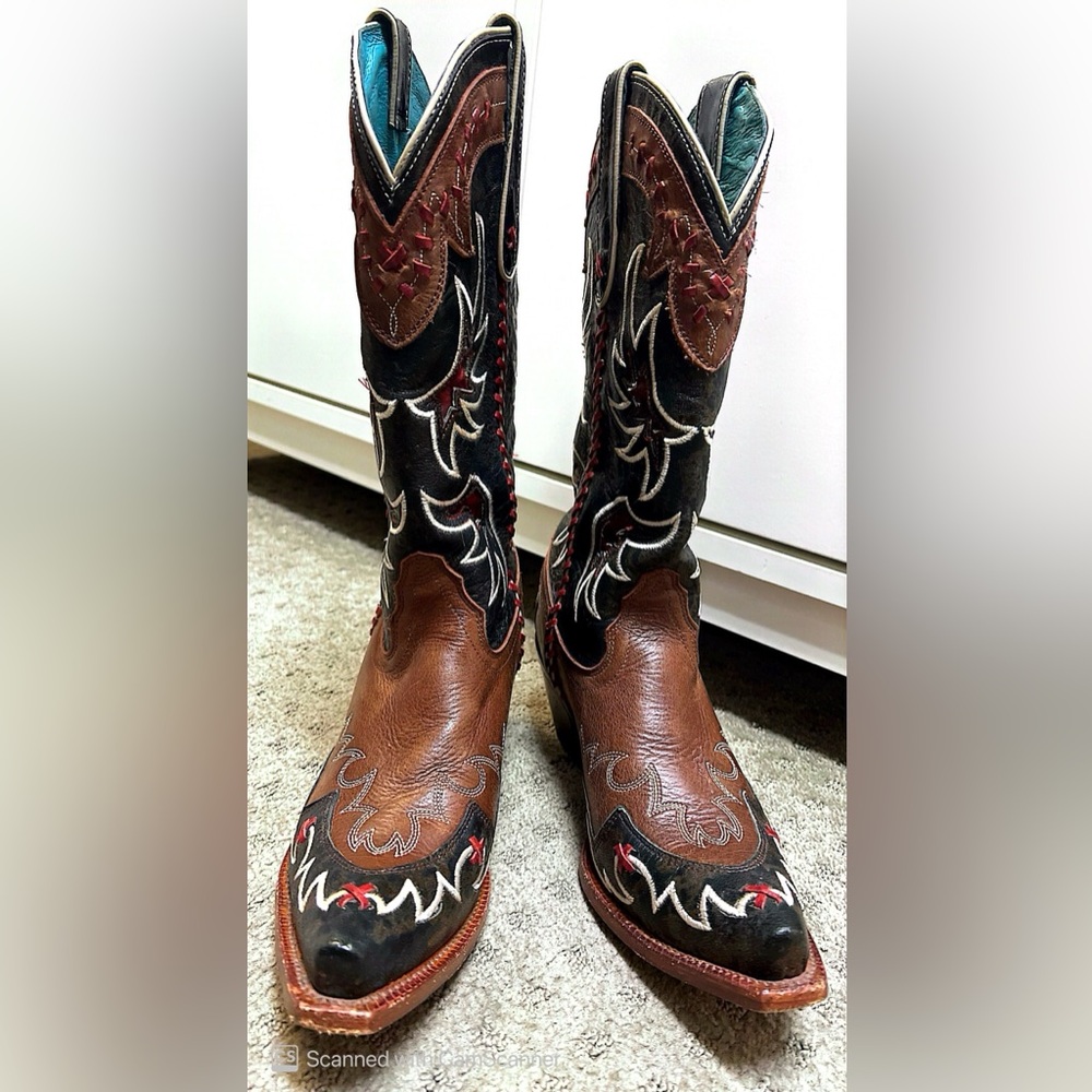 Tony Lama VF 6019 sz 8B Snip Toe Womens Western Boots turquoise lined